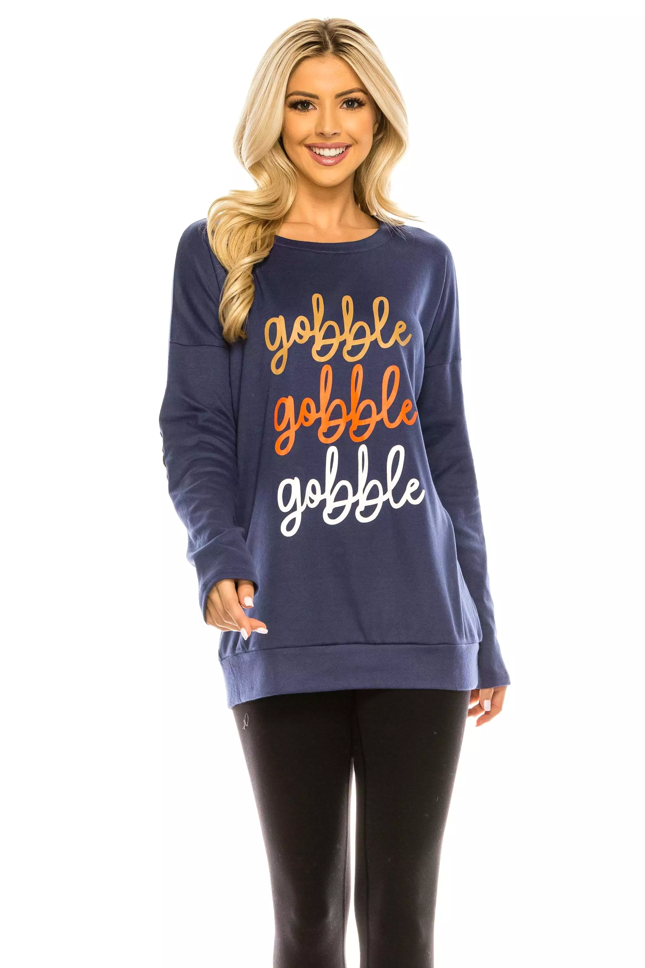 Haute Edition Women's Thanksgiving Tunic Elbow Patch Graphic Tees