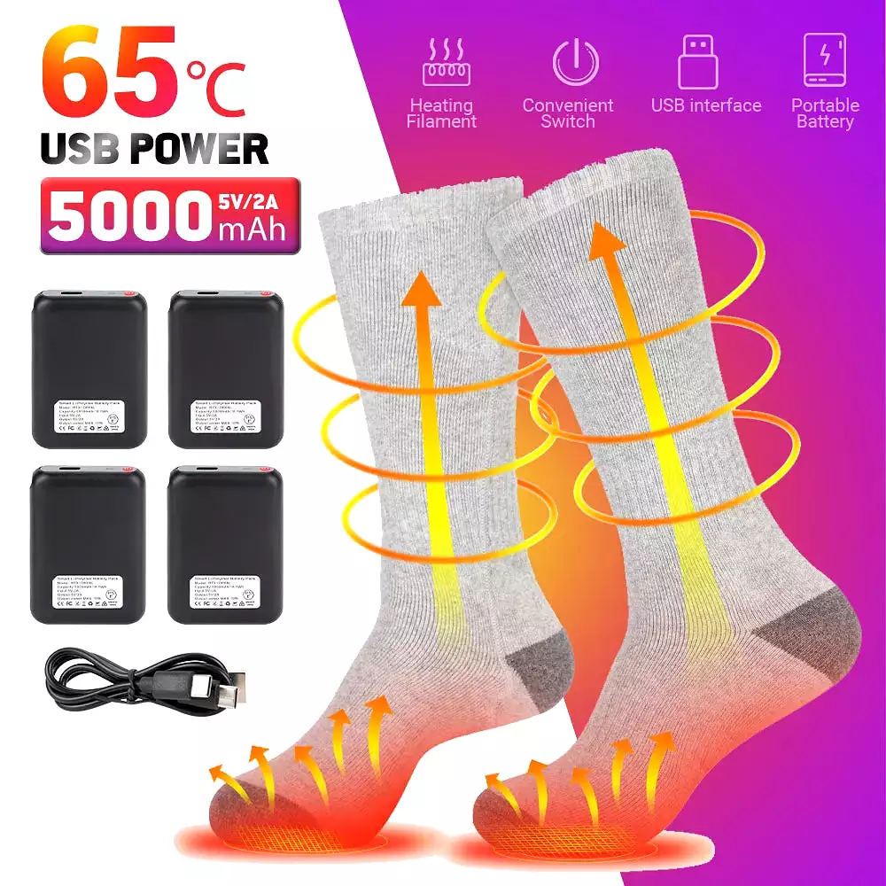 Heated Socks Rechargeable Electric Thermal Socks Winter Heating Socks Warm Heated  Boots Snowmobile Skiing Sport Foot Warmer