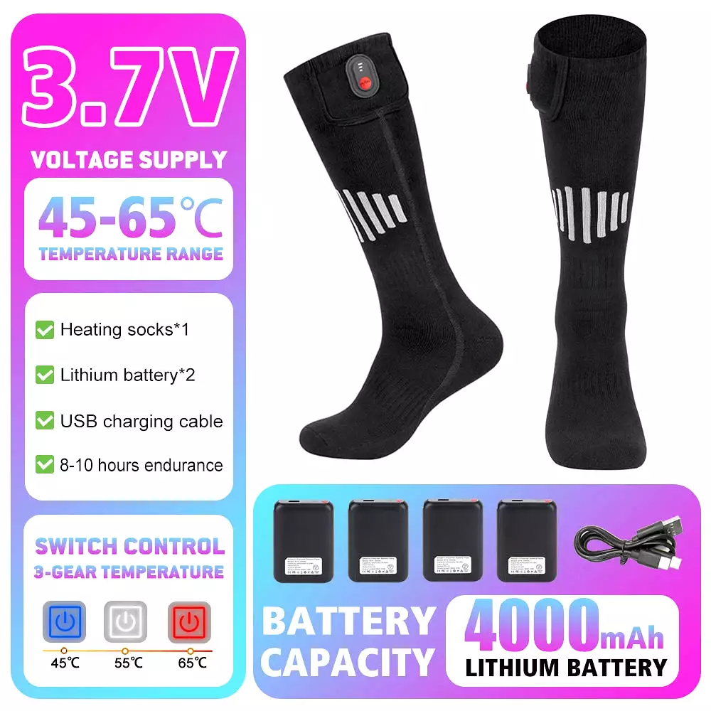 Heated Socks Rechargeable Electric Thermal Socks Winter Heating Socks Warm Heated  Boots Snowmobile Skiing Sport Foot Warmer