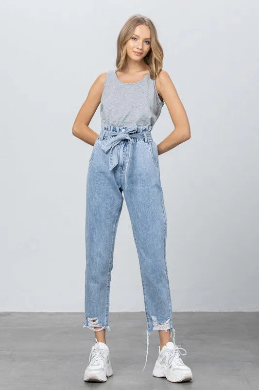 HI WAISTED PAPER BAG SLOUCH JEANS