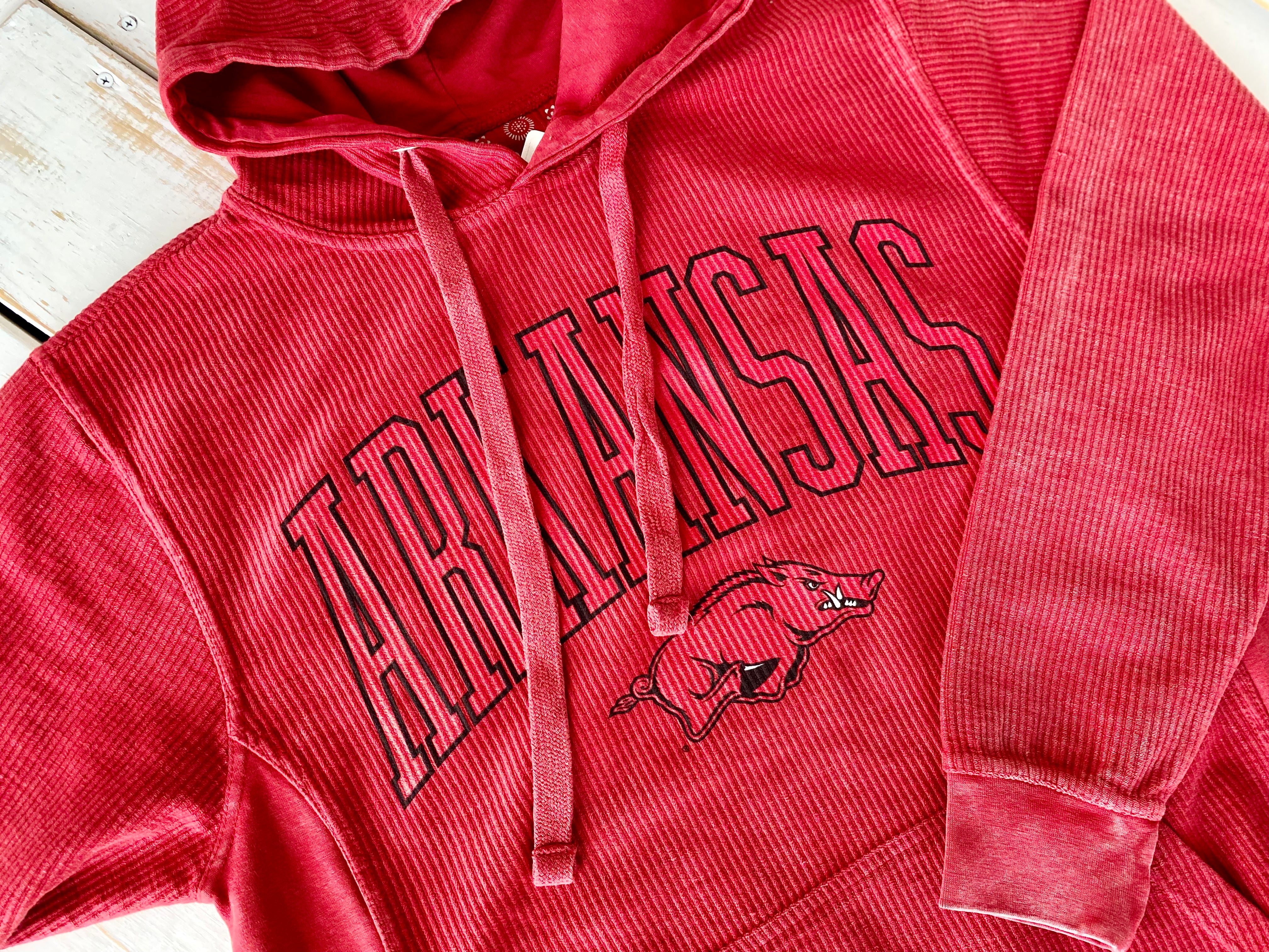 Hog Wild Arkansas Razorback Hoodie - Crimson Corded Sweatshirt