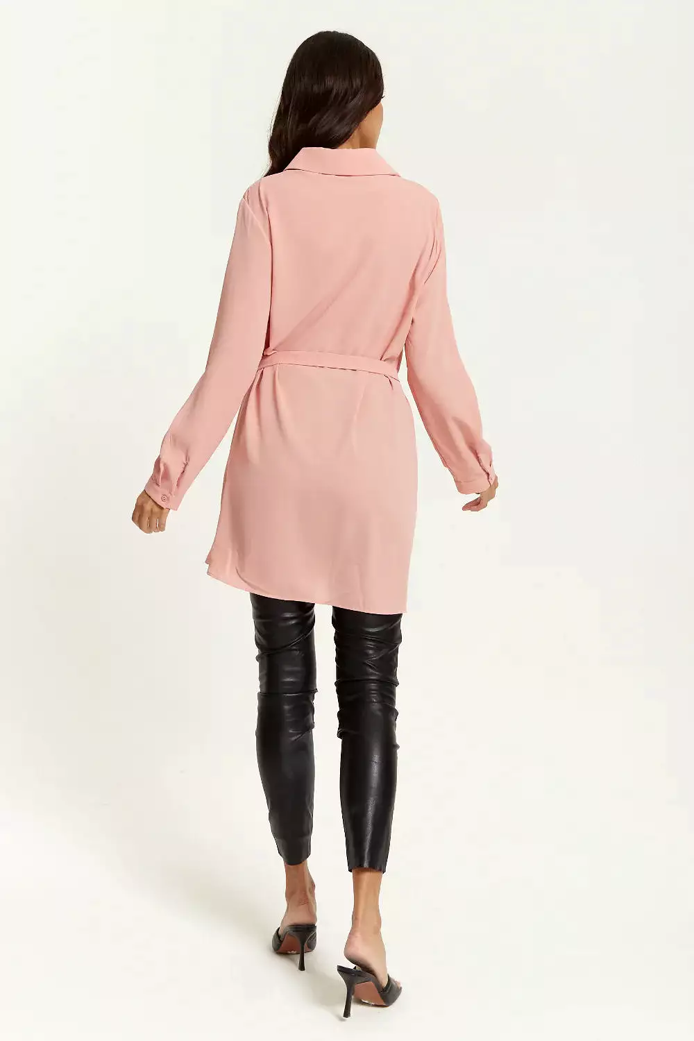 Hoxton Gal Oversized Shirt Tunic With Long Sleeves In Pink