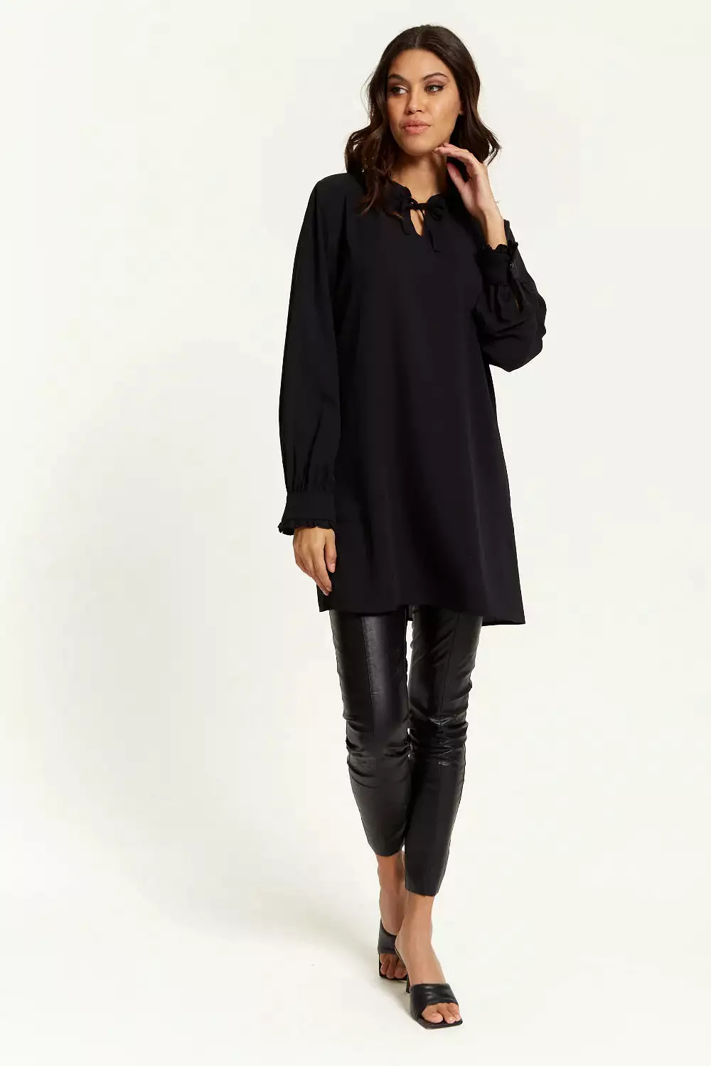 Hoxton Gal Oversized Tunic With Ruffle Neck Detail