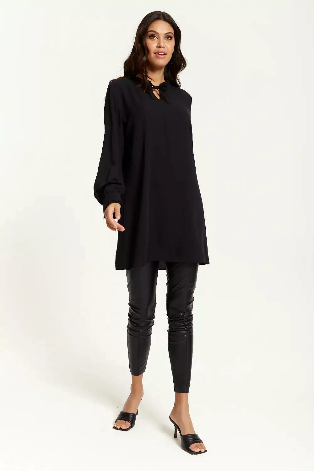 Hoxton Gal Oversized Tunic With Ruffle Neck Detail