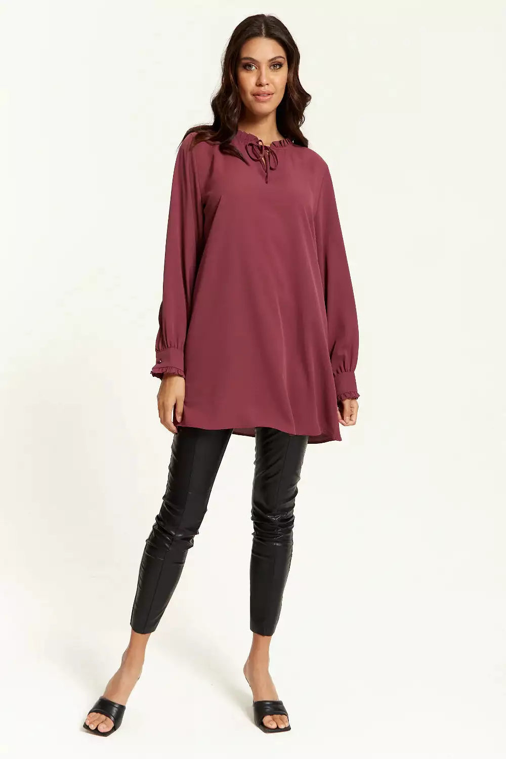 Hoxton Gal Oversized Tunic With Ruffle Neck Detail