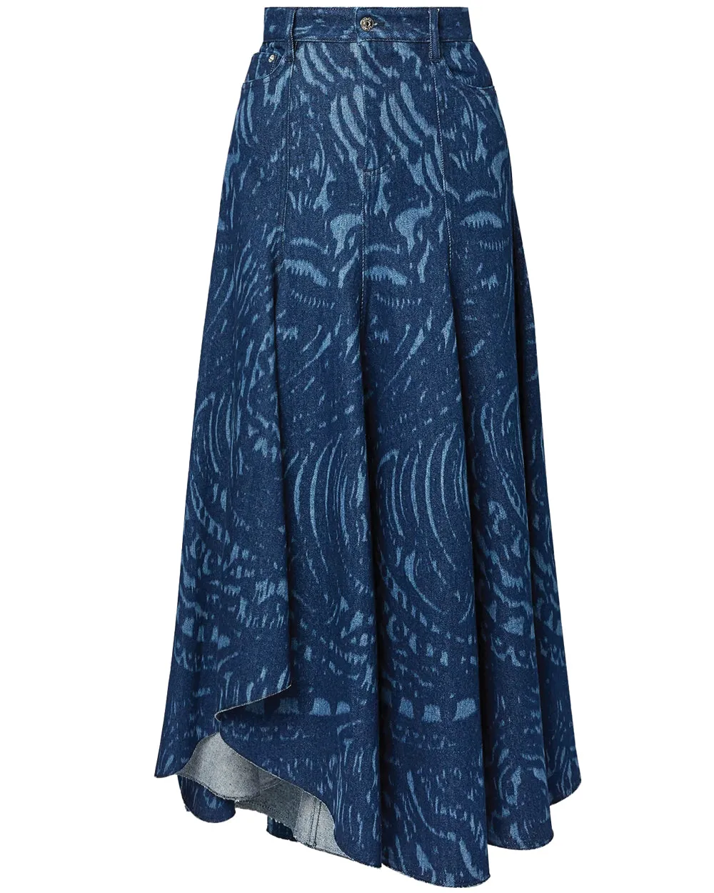 Indigo Denim Fit and Flare Midi Skirt