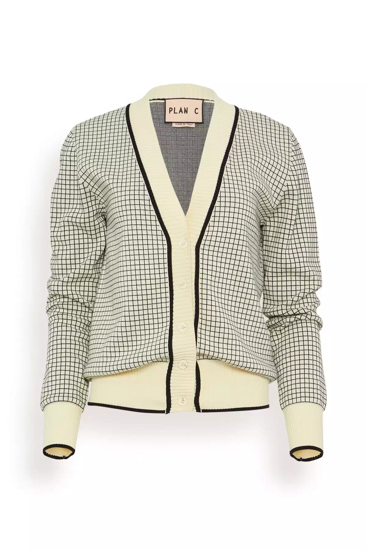 Jacquard Check Cardigan in Butter Base Black Check