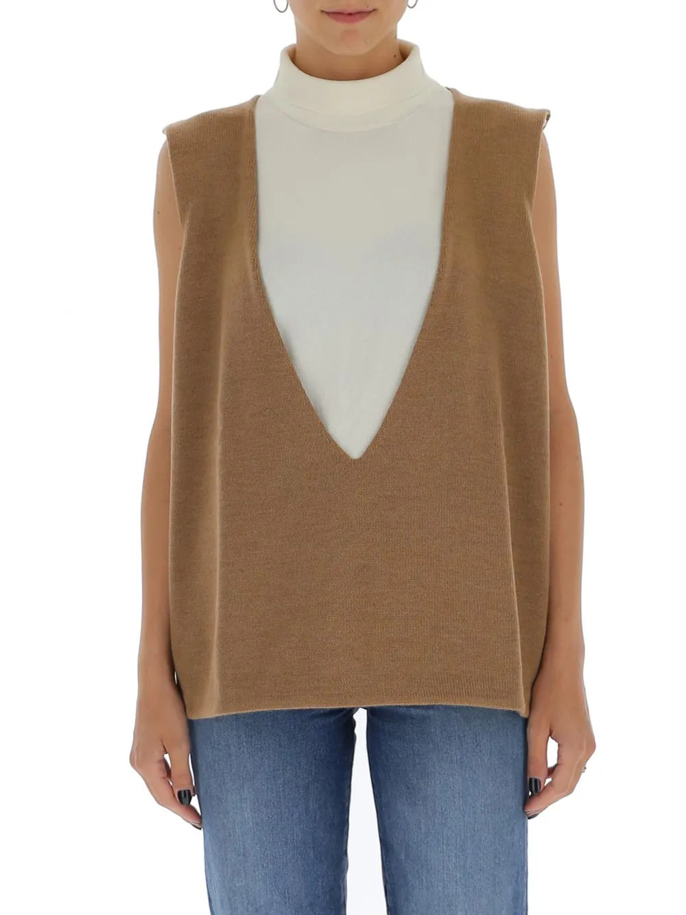 Jil Sander Two-Tone Sleeveless Knitted High Neck Top