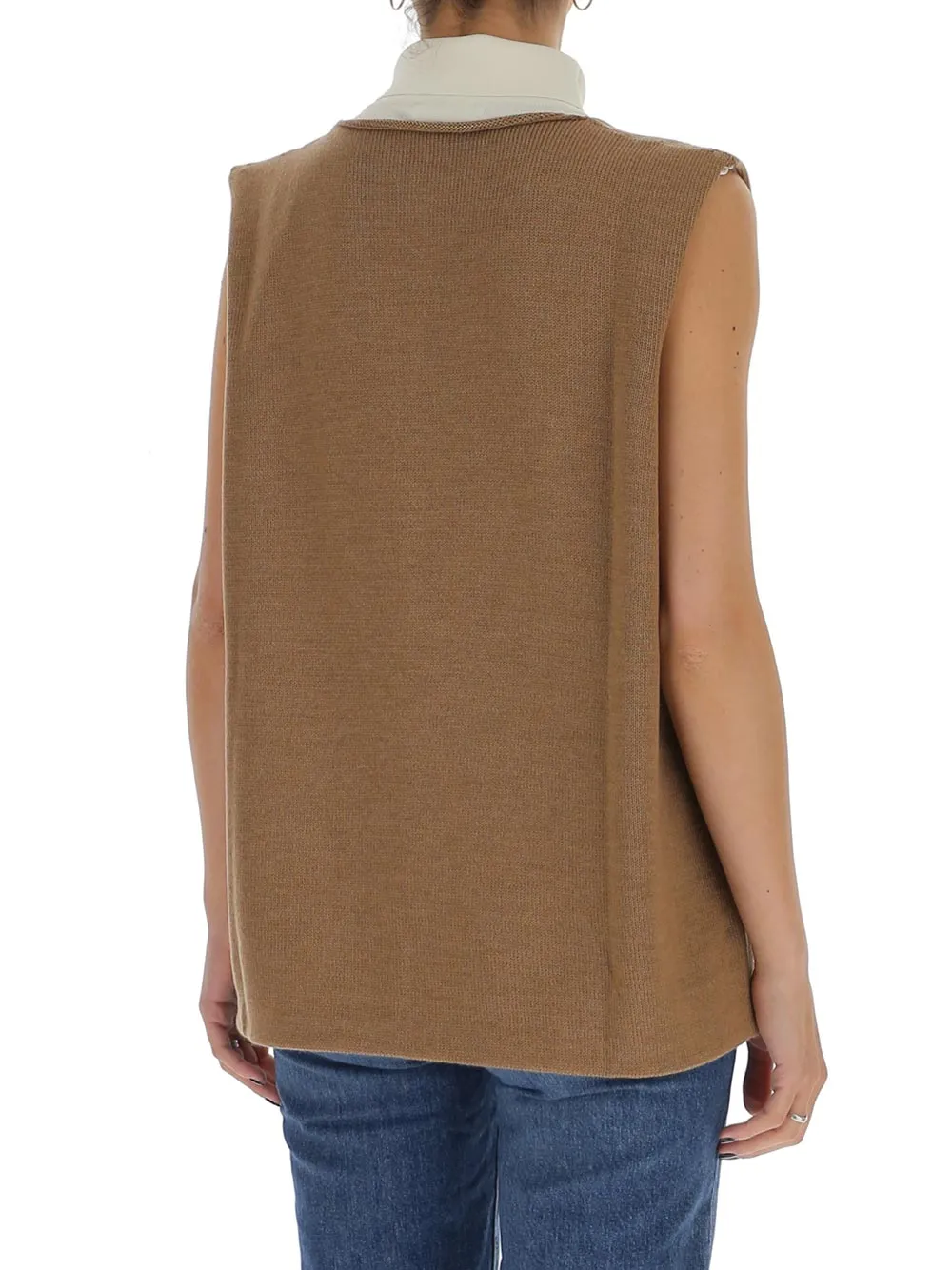 Jil Sander Two-Tone Sleeveless Knitted High Neck Top