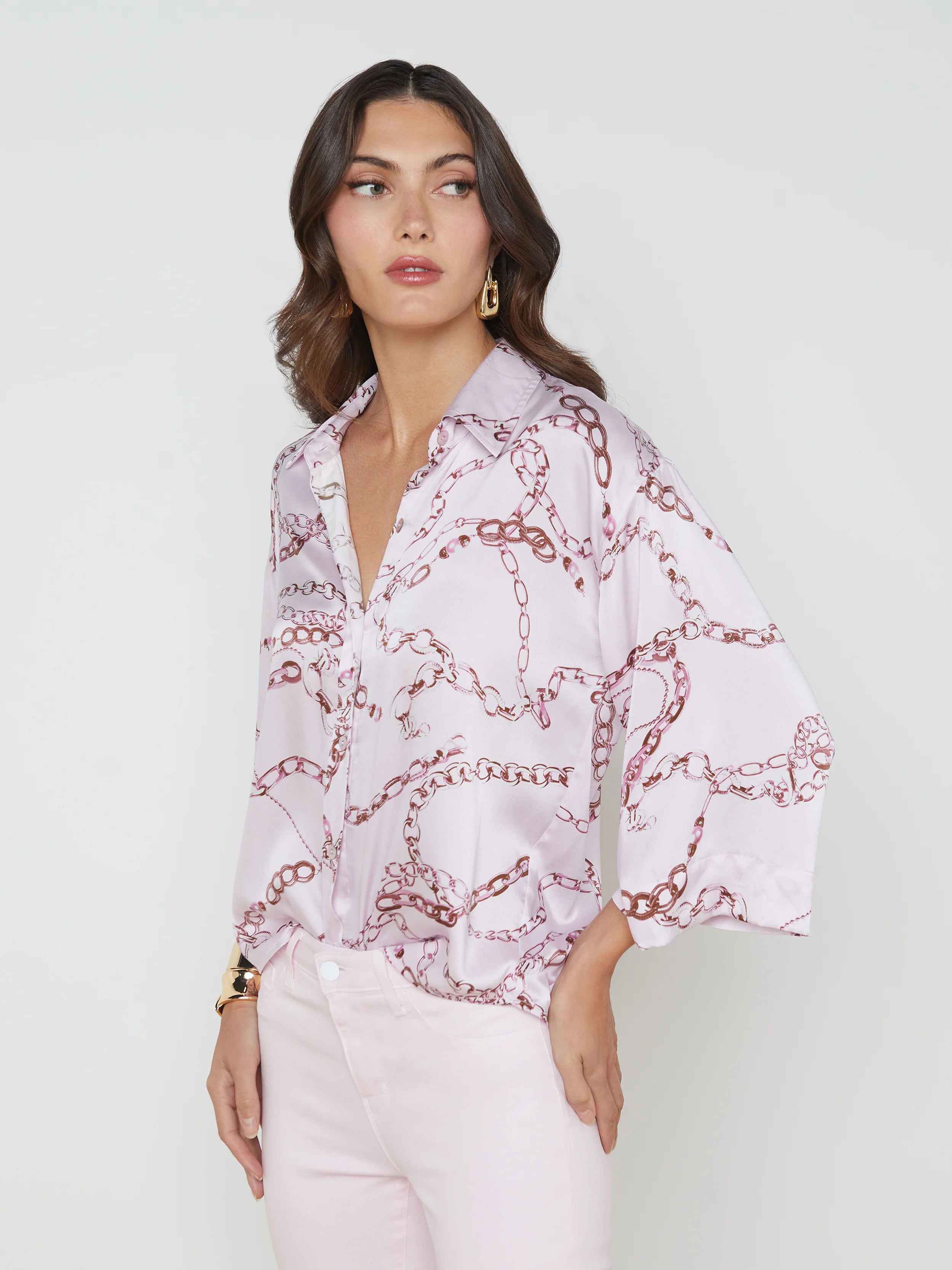 L’agence - Patrice Silk Blouse - Lilac Snow Multi Sketch Chain