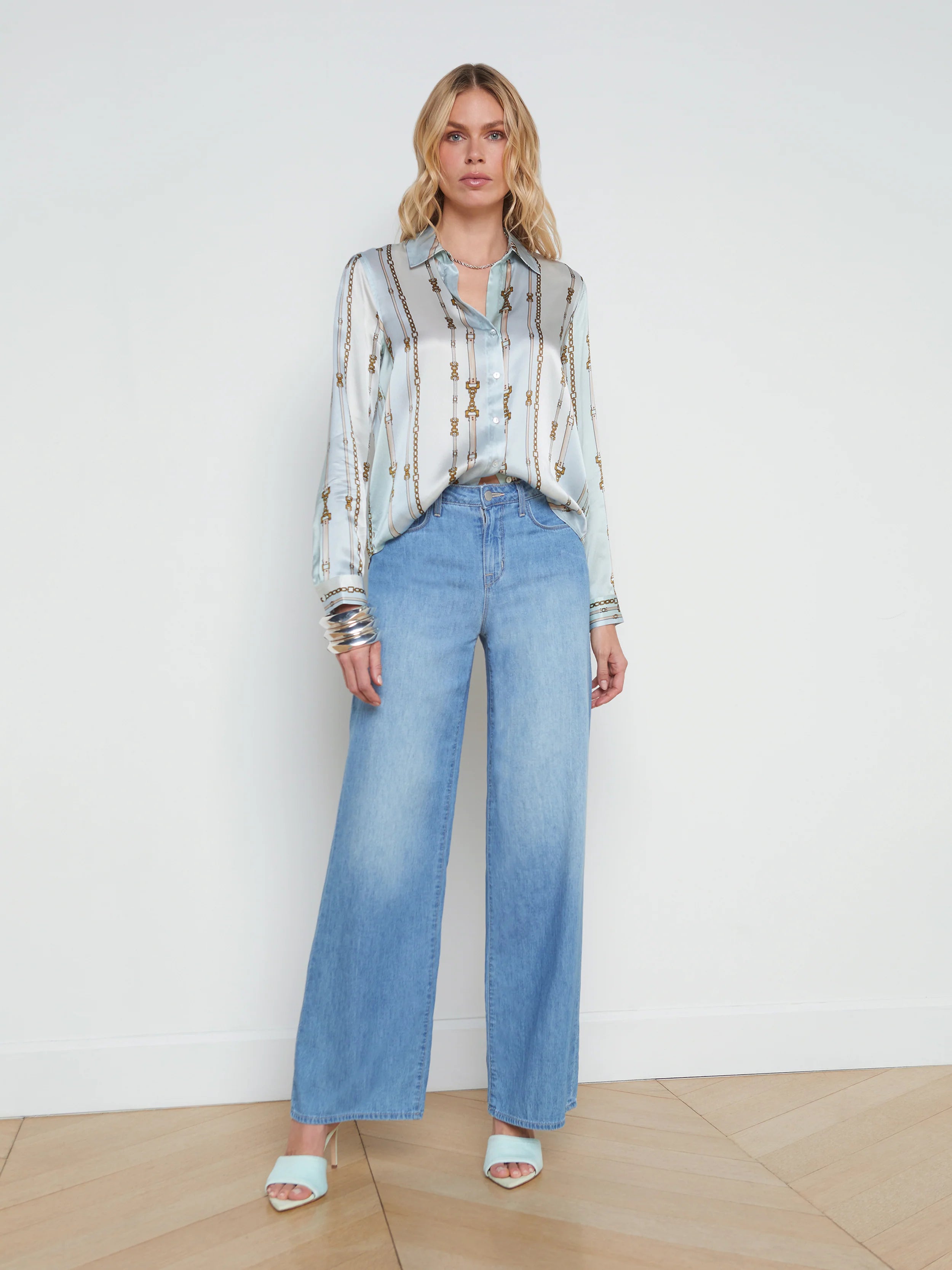 L’agence - Tyler Silk Blouse - Pastel Multi Belt Stripe