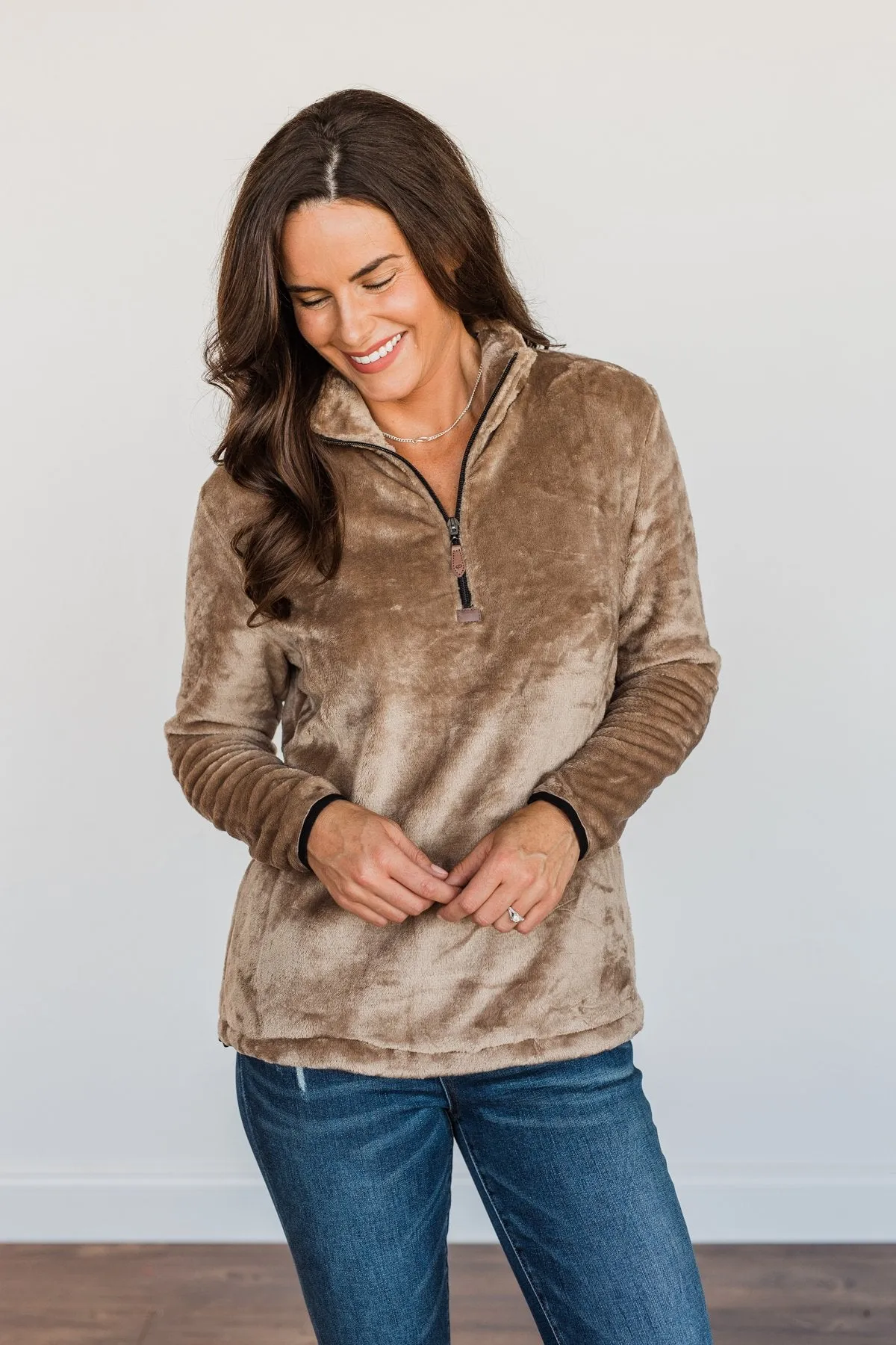 Lean A Little Closer Quarter Zip Sherpa- Mocha