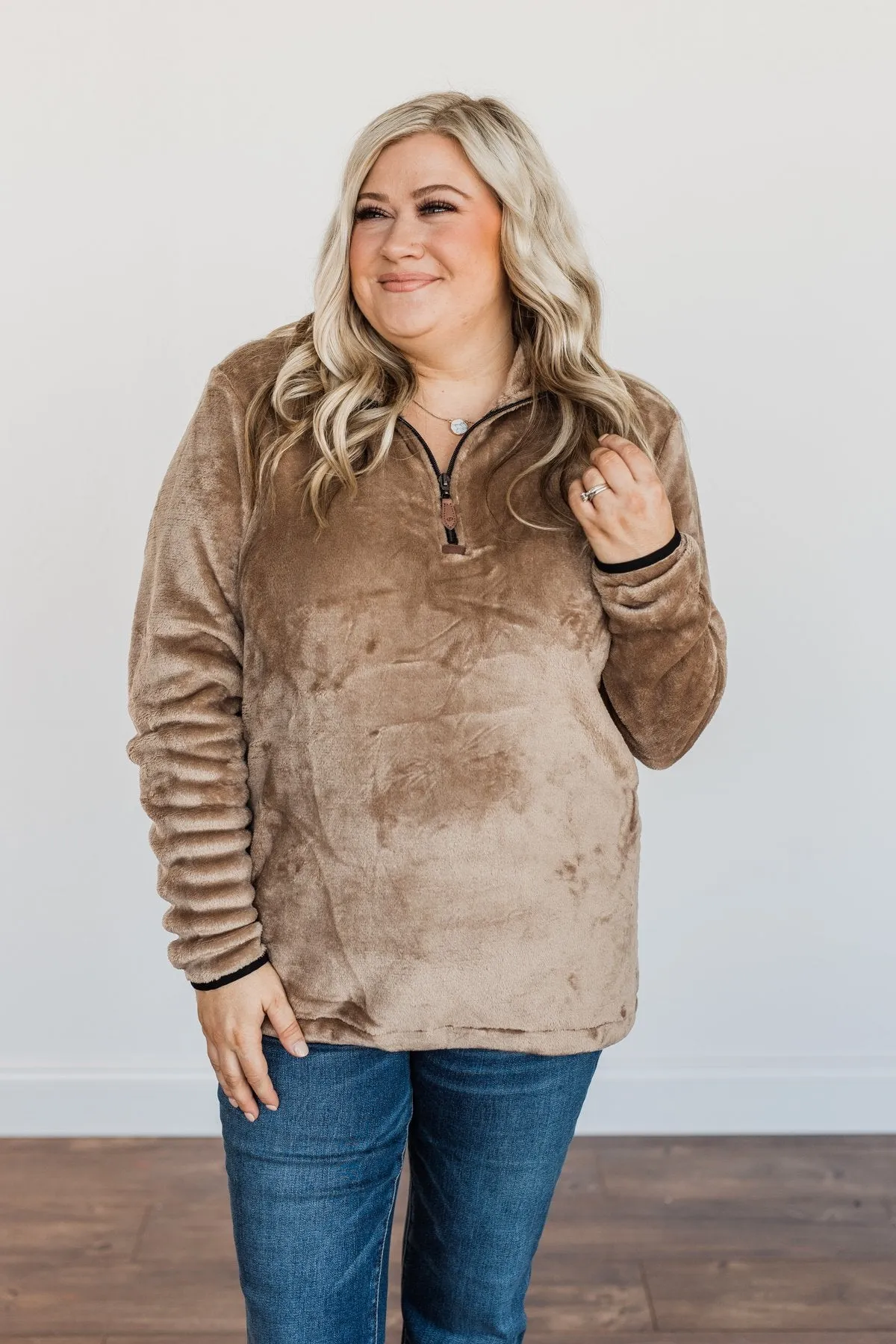 Lean A Little Closer Quarter Zip Sherpa- Mocha