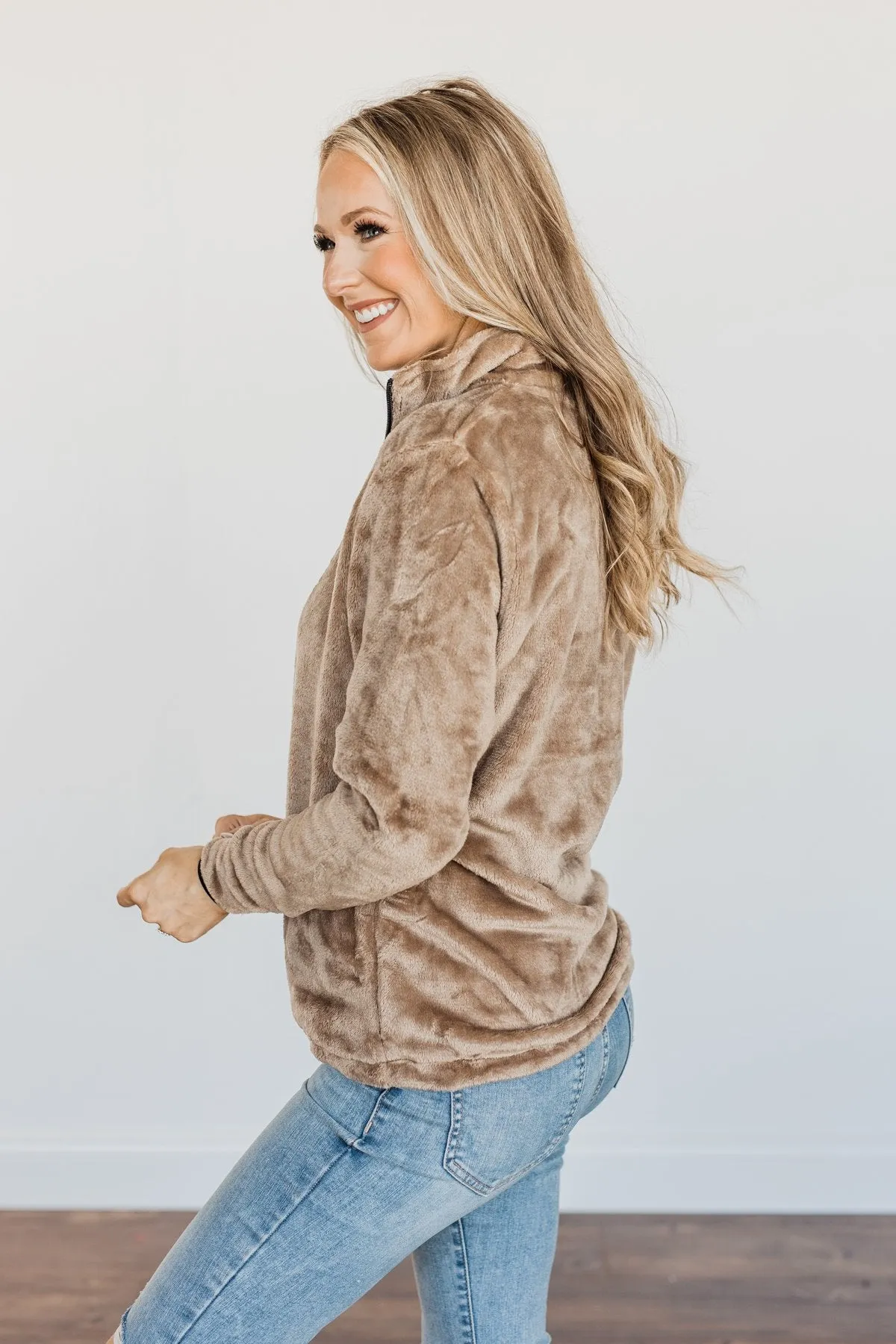 Lean A Little Closer Quarter Zip Sherpa- Mocha