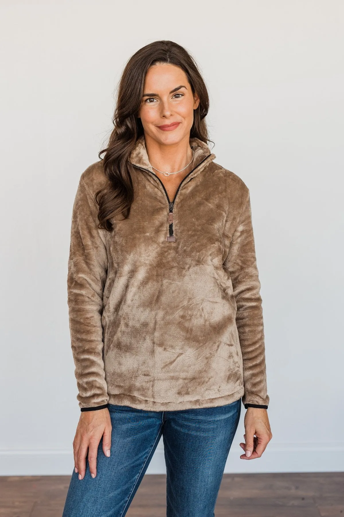 Lean A Little Closer Quarter Zip Sherpa- Mocha