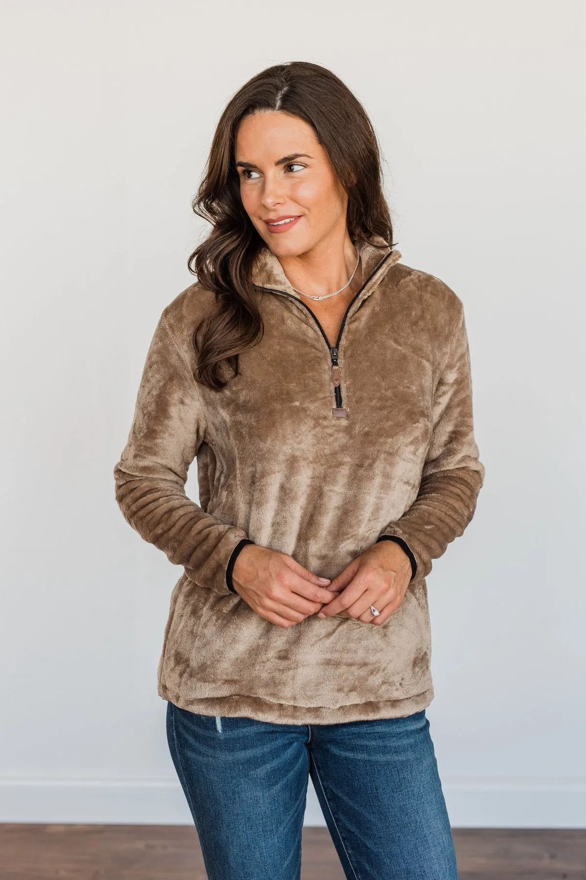 Lean A Little Closer Quarter Zip Sherpa- Mocha