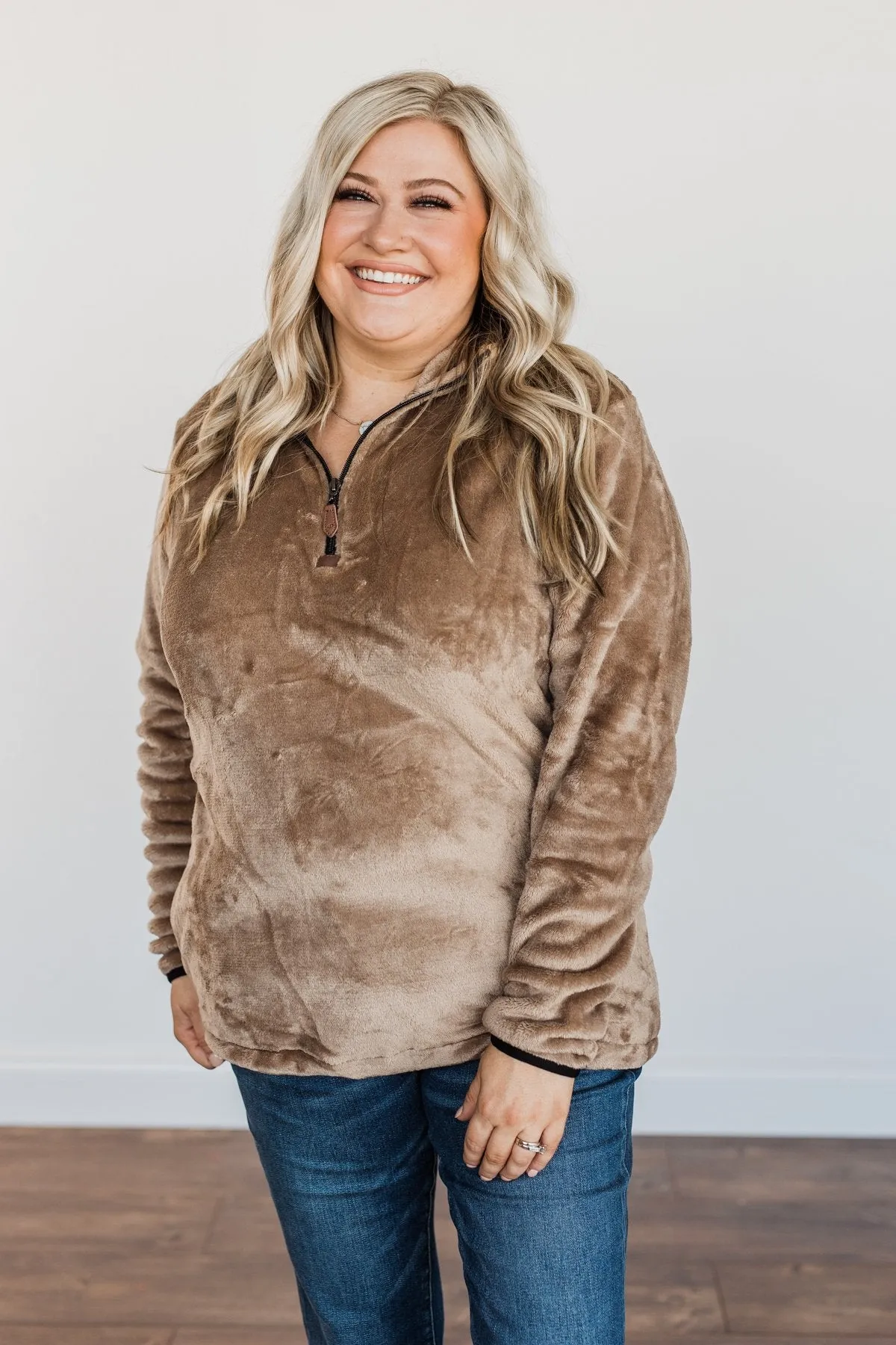 Lean A Little Closer Quarter Zip Sherpa- Mocha