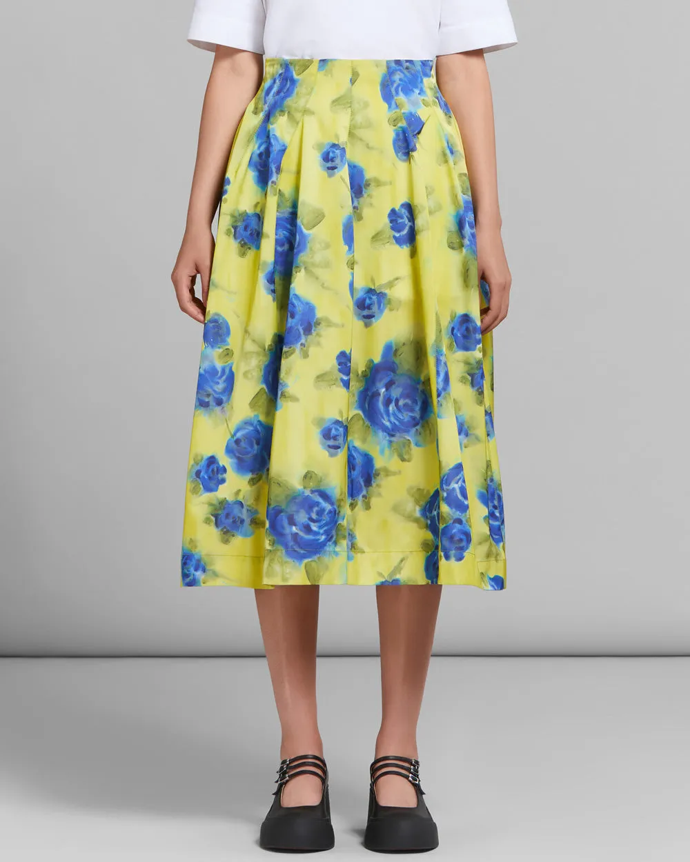 Lemonade Idyll Print High Rise Midi Skirt