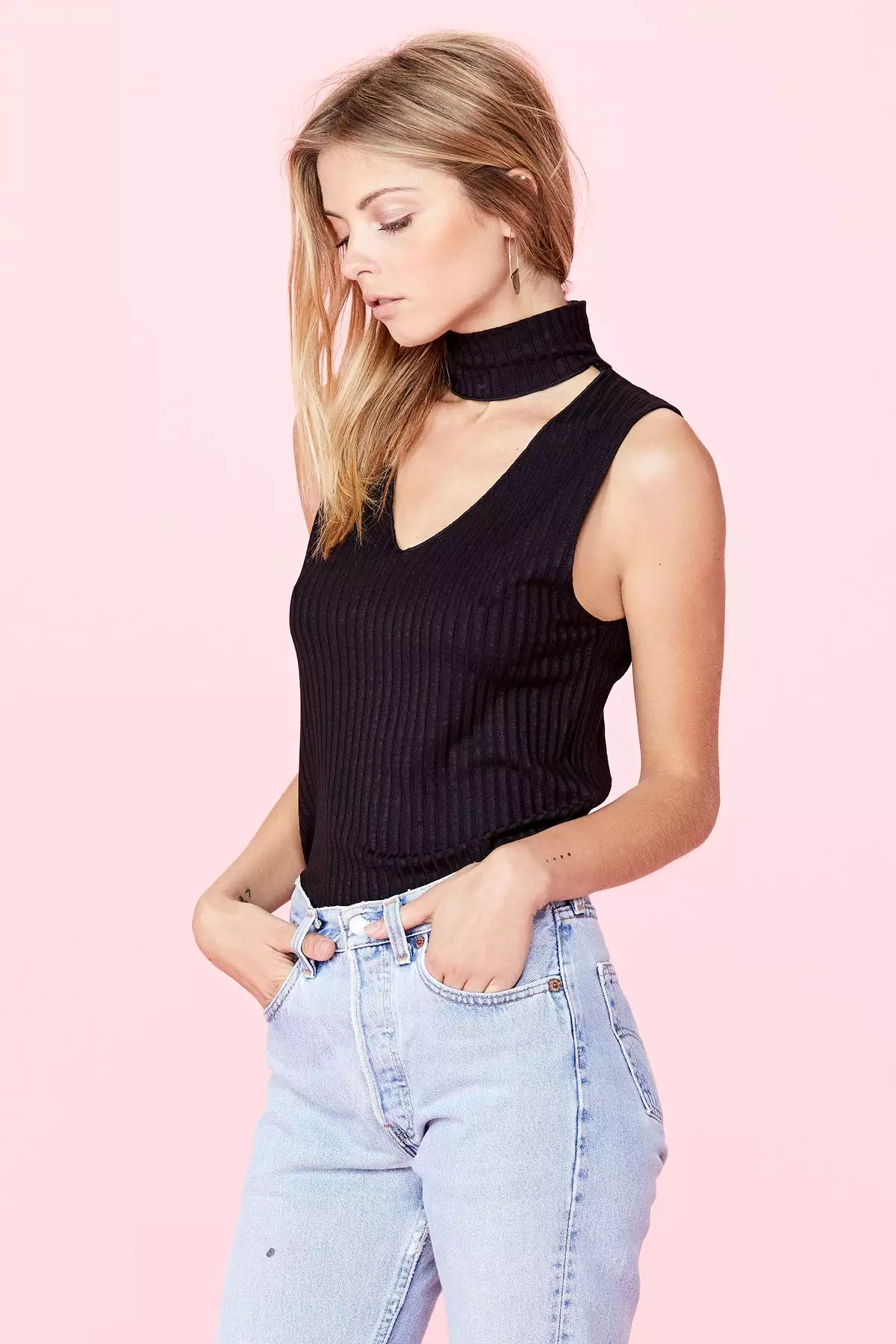 LNA Detached Turtleneck Sleeveless Top Black