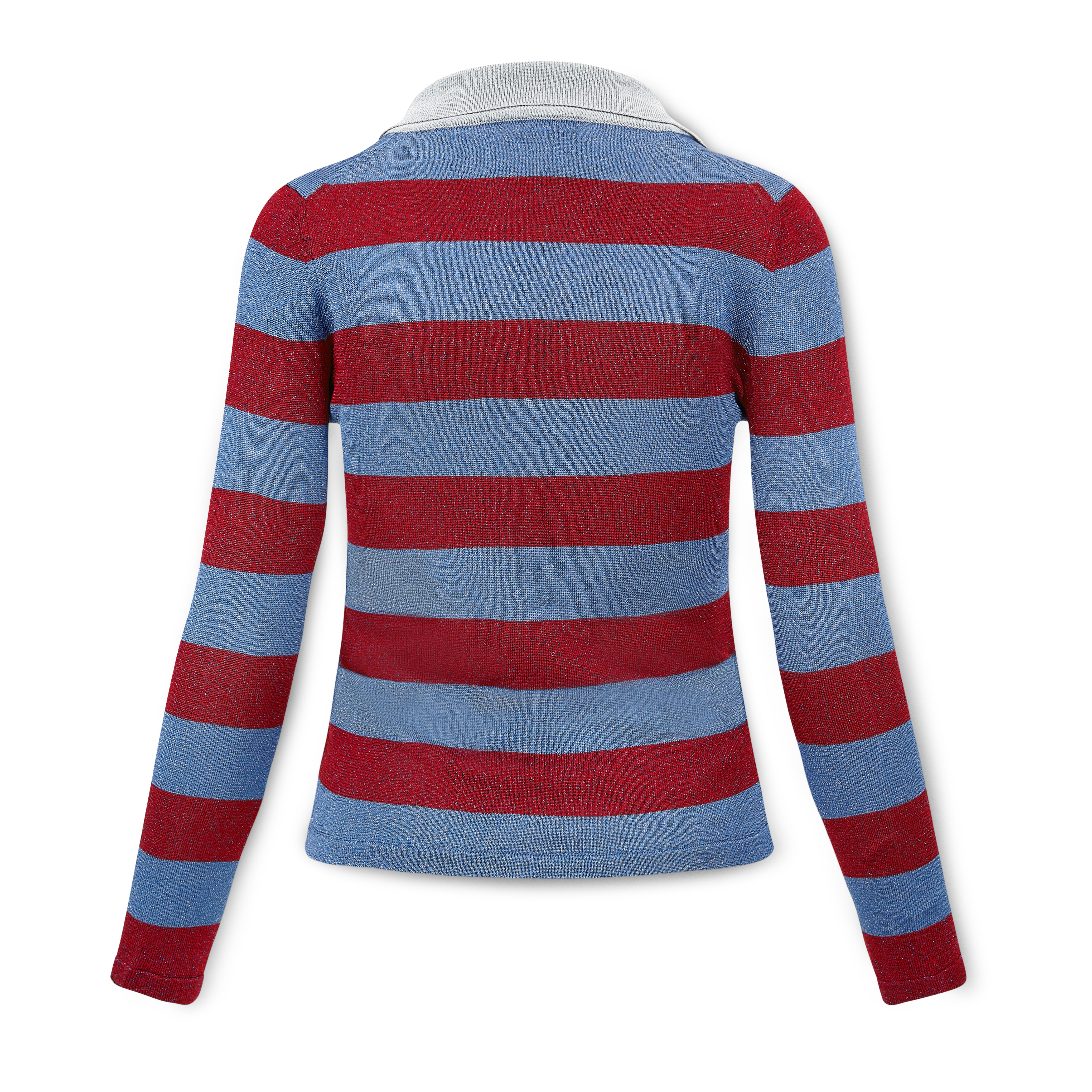 Lurex red & blue rugby knit top