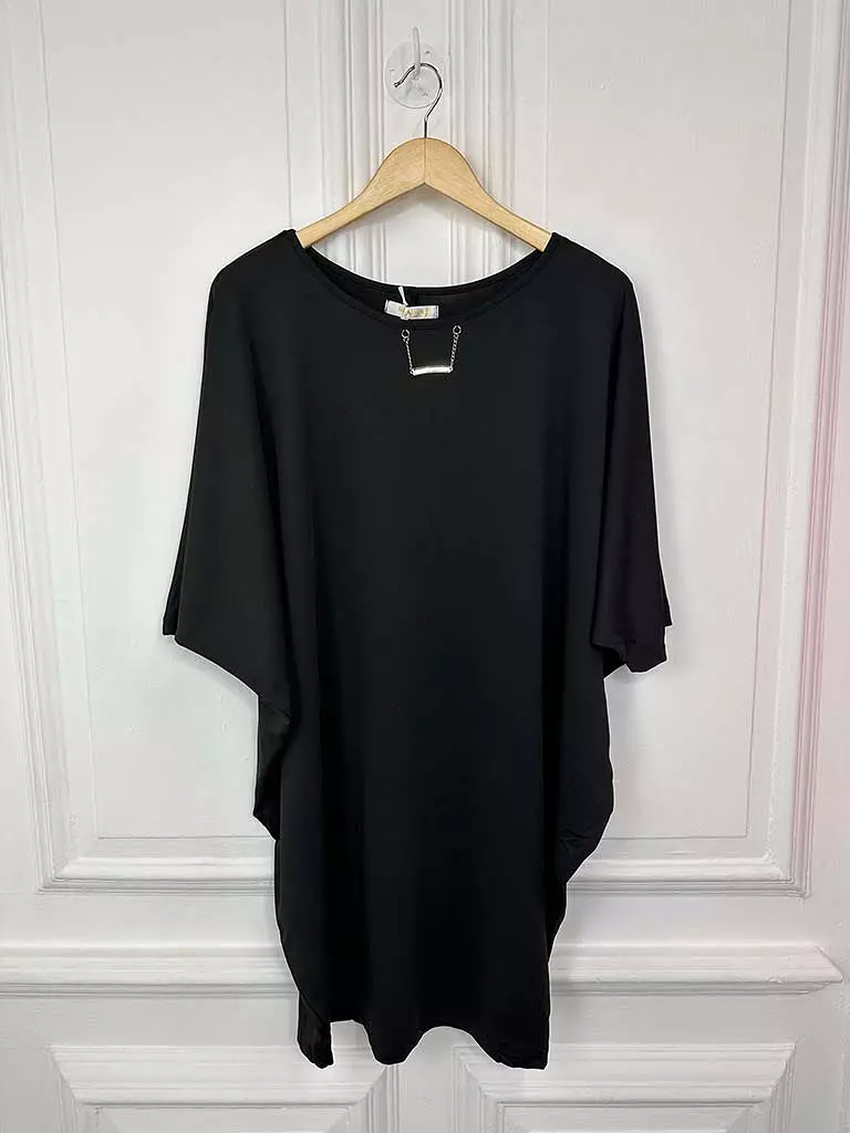 Malissa J Chain Detail Batwing Tunic - Black