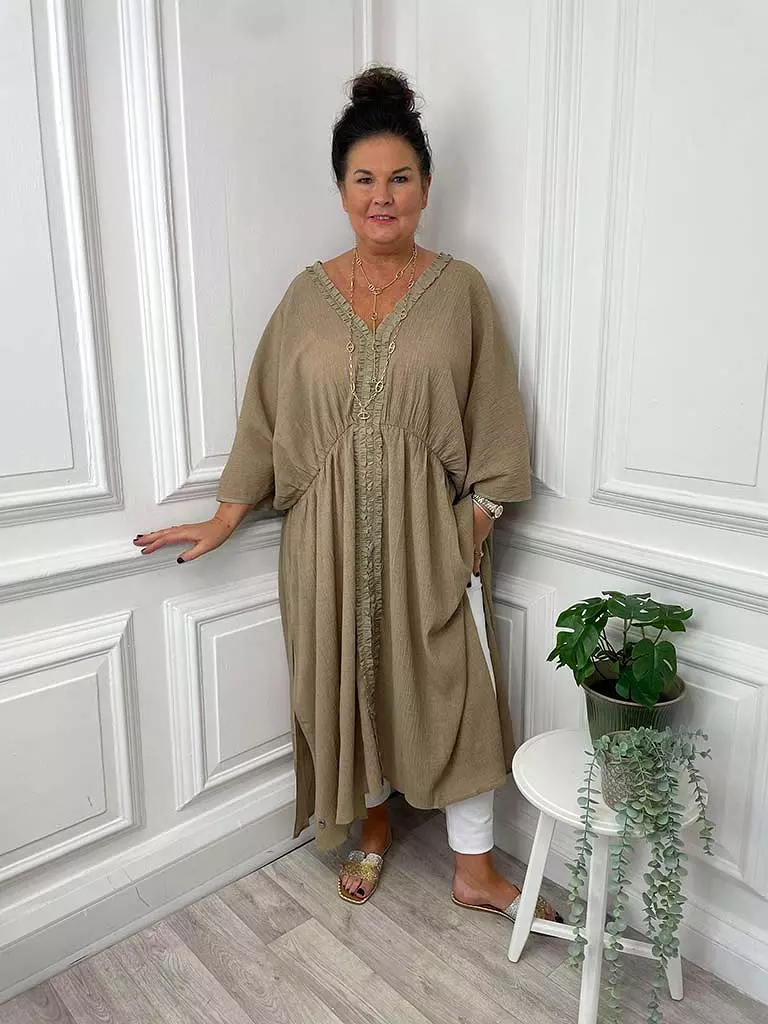 Malissa J Split Side Kaftan Dress - Taupe