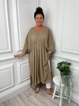 Malissa J Split Side Kaftan Dress - Taupe