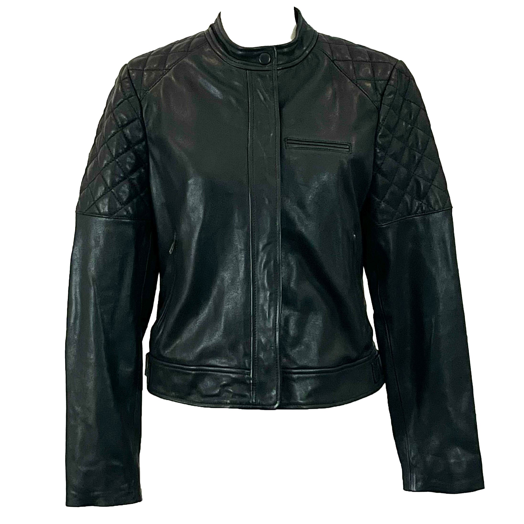 Me&Em Brand New 495 Black Leather Quilted Biker Jacket S/M