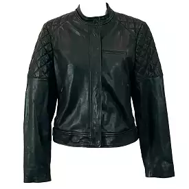 Me&Em Brand New 495 Black Leather Quilted Biker Jacket S/M