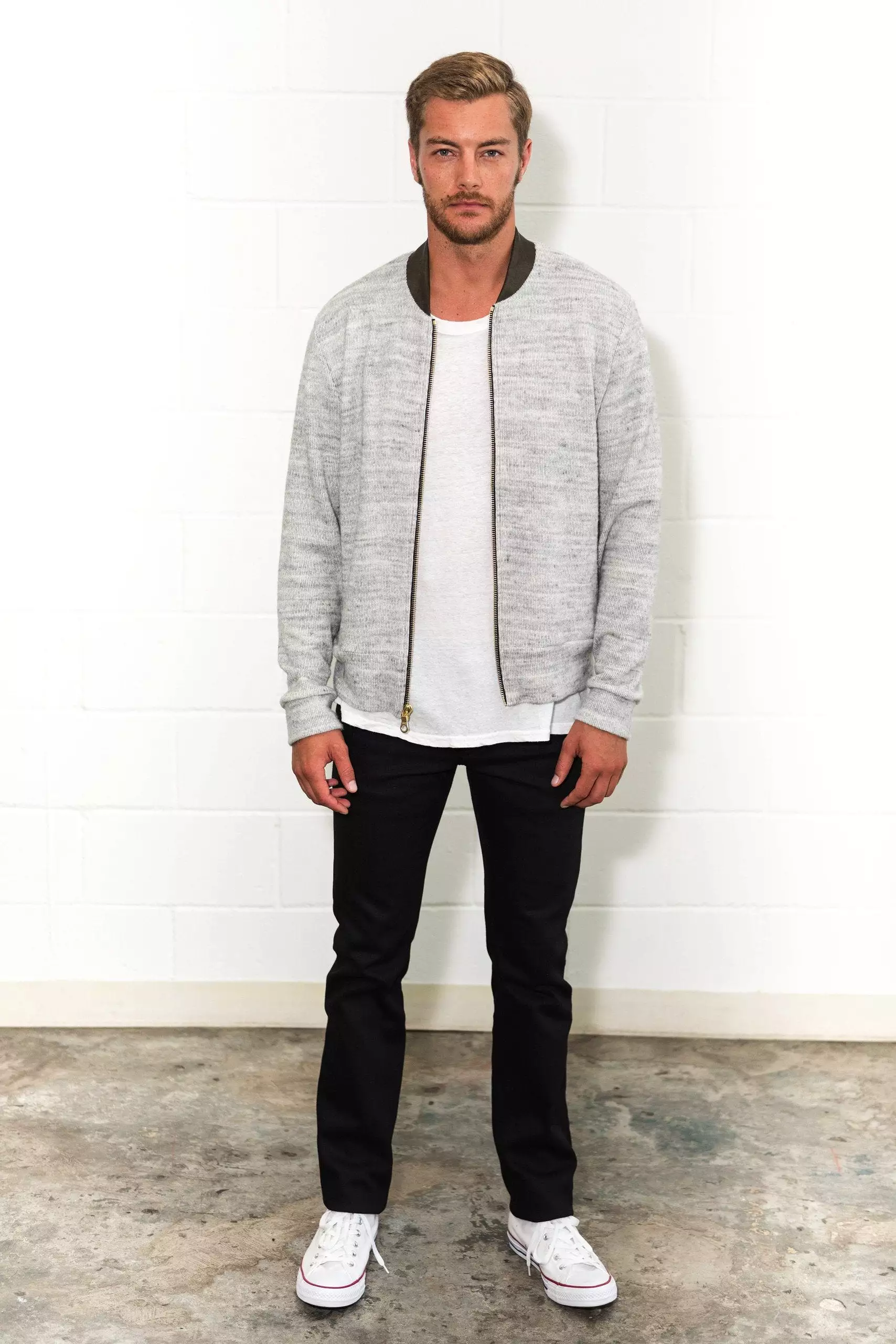 Men's Soft Knit Melange Bomber Jacket