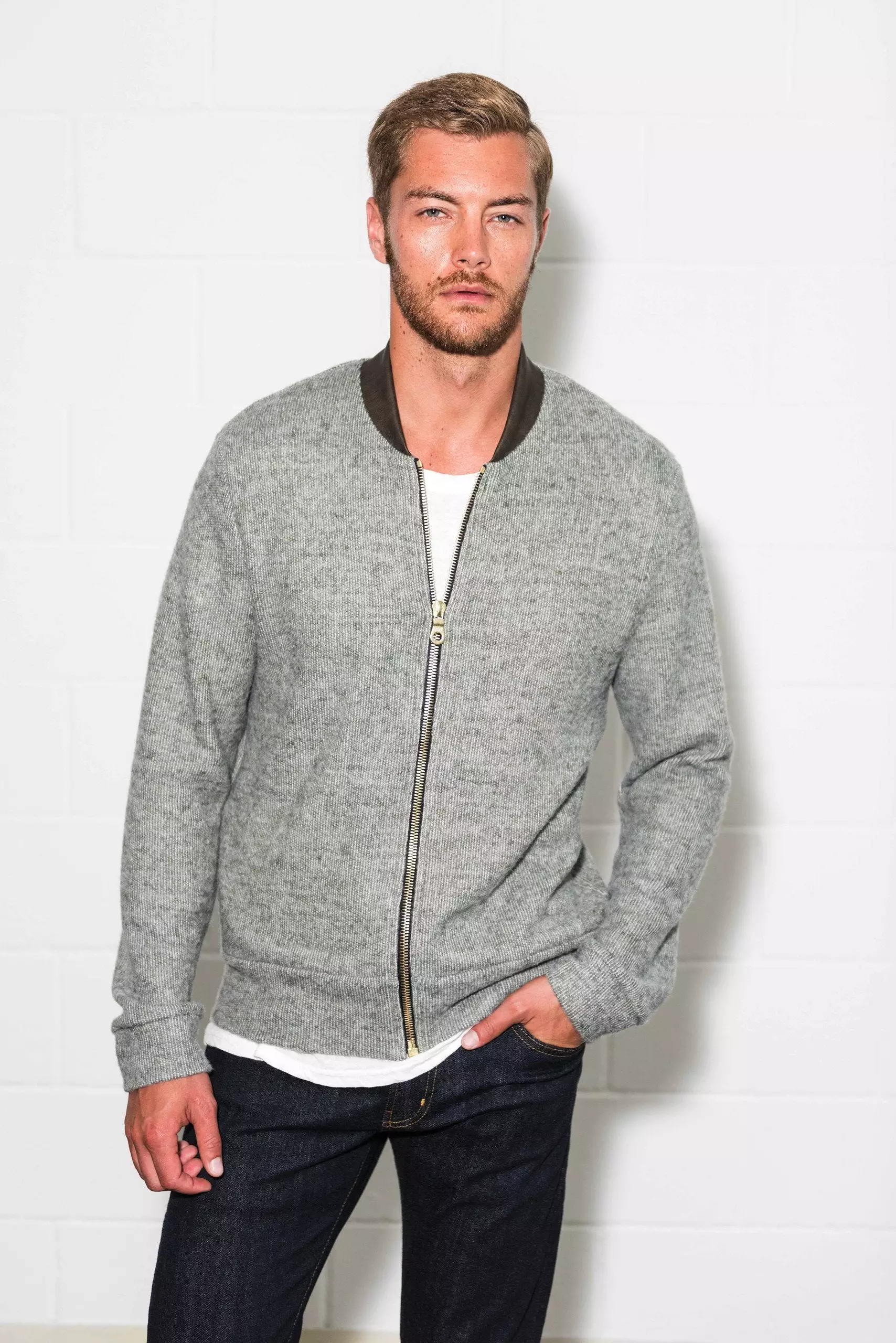 Men's Soft Knit Melange Bomber Jacket