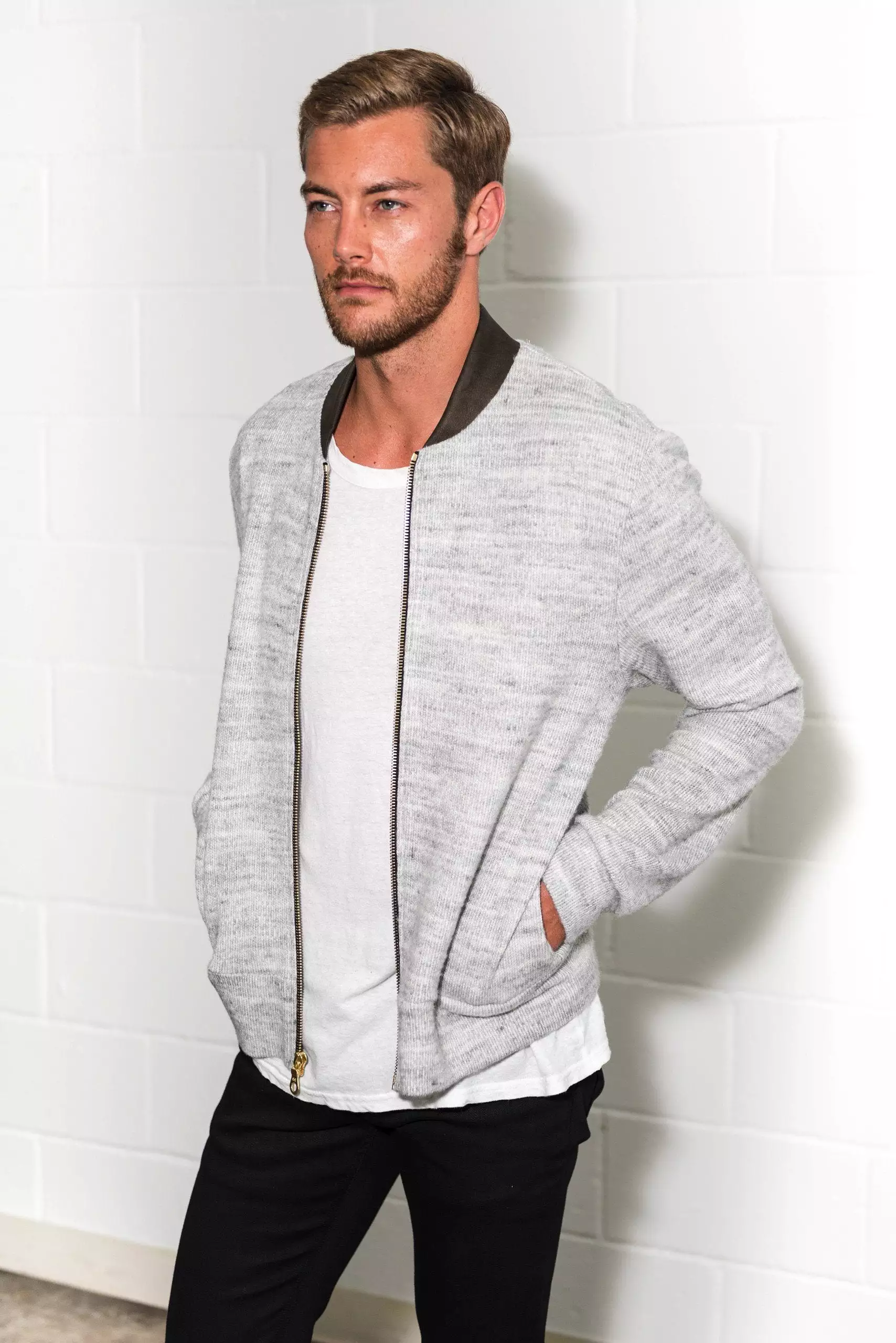 Men's Soft Knit Melange Bomber Jacket