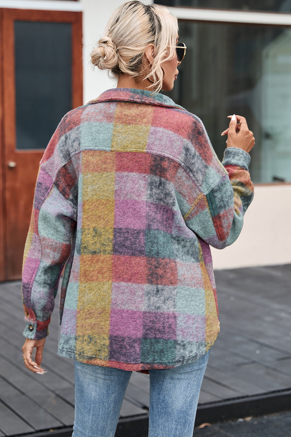 Multicolor Brushed Plaid Oversize Jacket