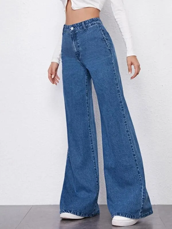 Navy Blue Fall Wide Leg High Rise Jeans