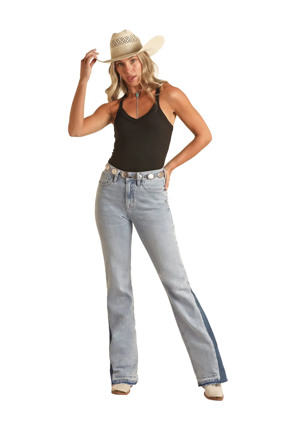 Panhandle Slim Womens Light Wash Insert High Rise Jeans