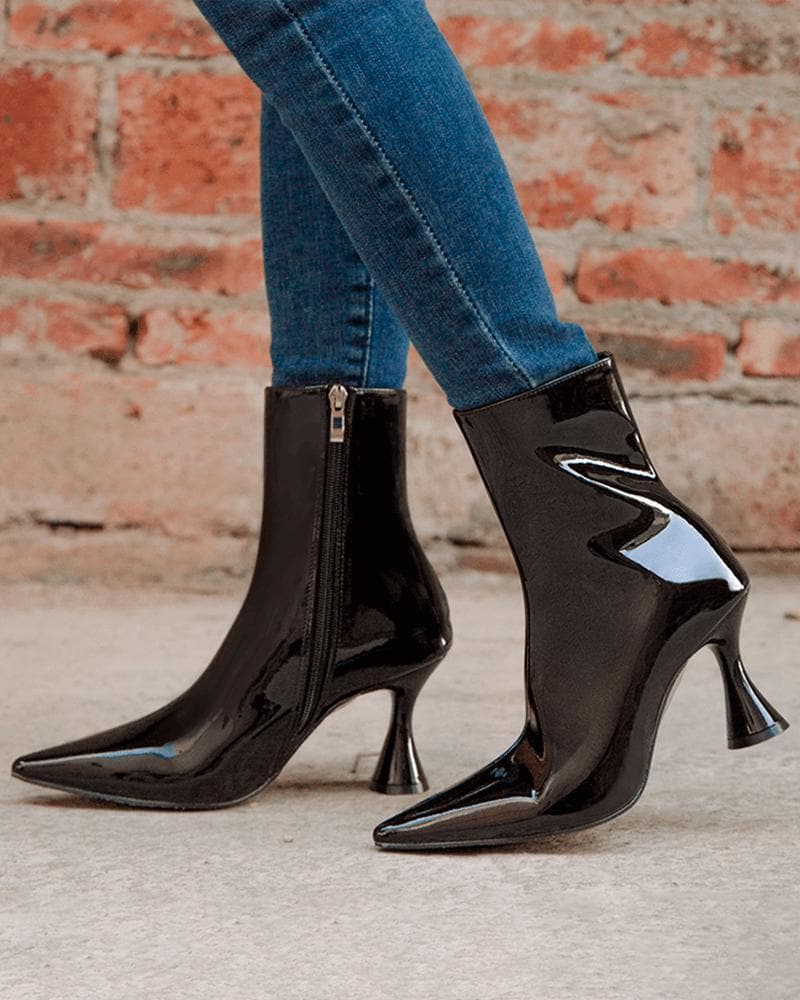 Patent Leather Side-zip Stiletto Ankle Boots