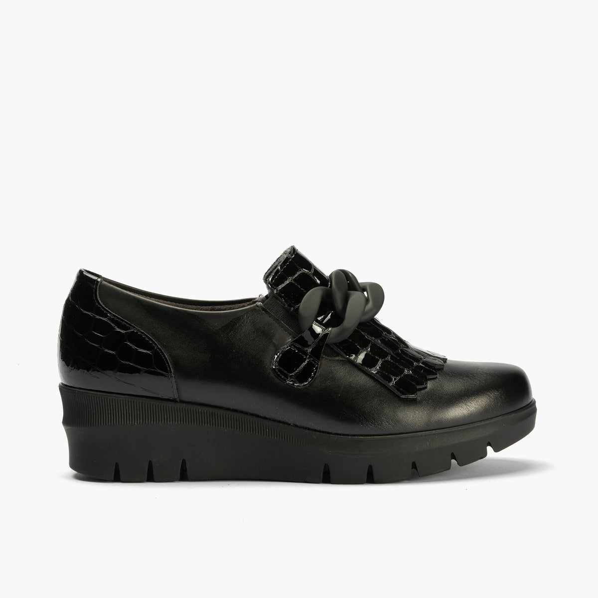 Pitillos Black Wedge Slip on Shoe