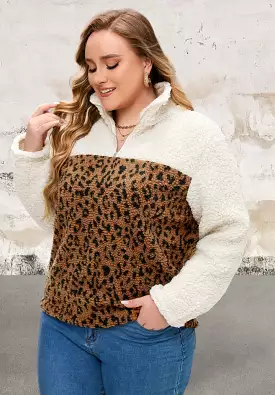 Plus Size Leopard Sherpa Pullover