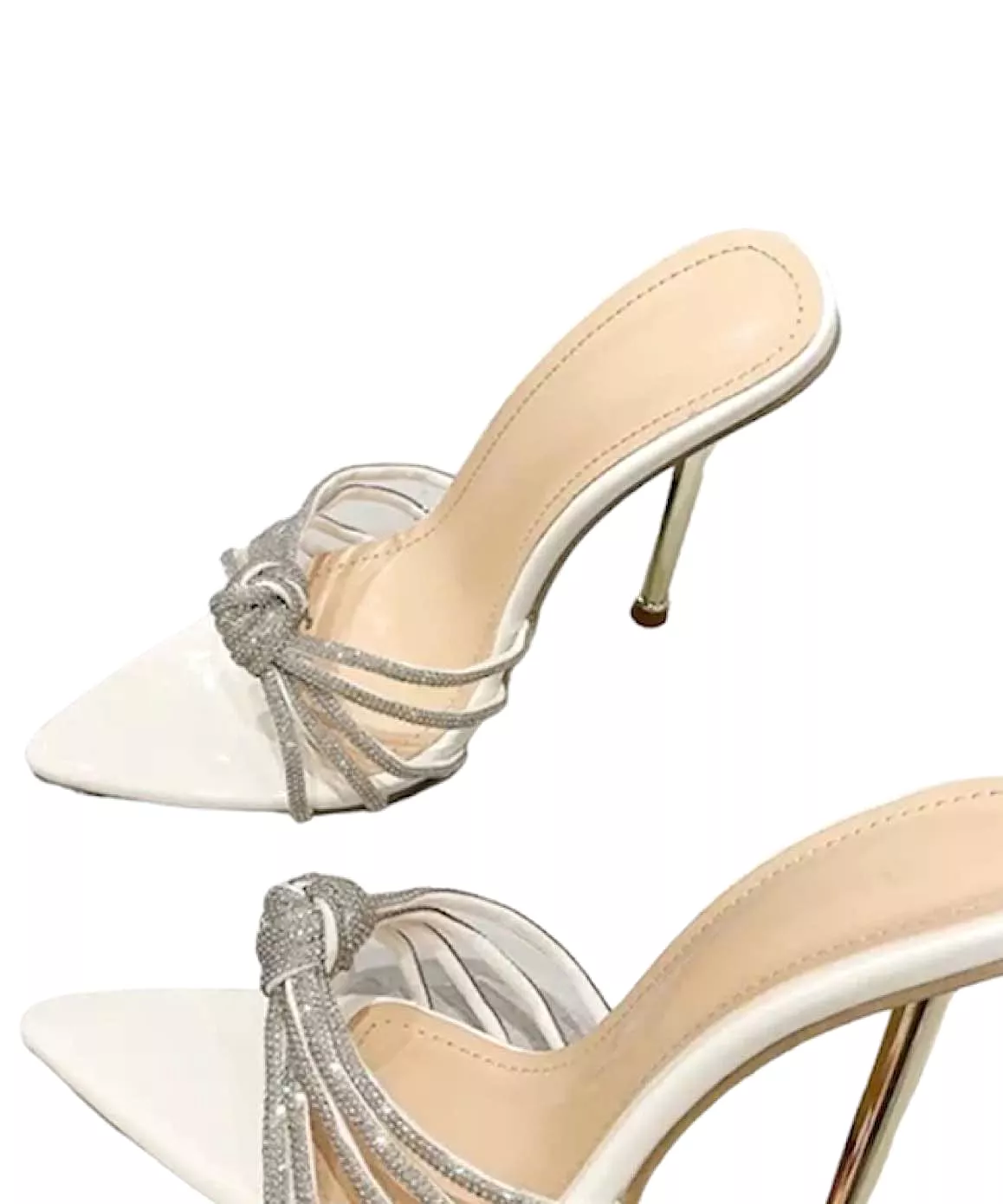 PU Leather Crystal Strap Heels