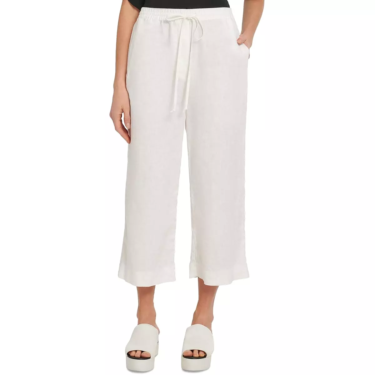 Pure DKNY Womens Linen Pull On Straight Leg Pants