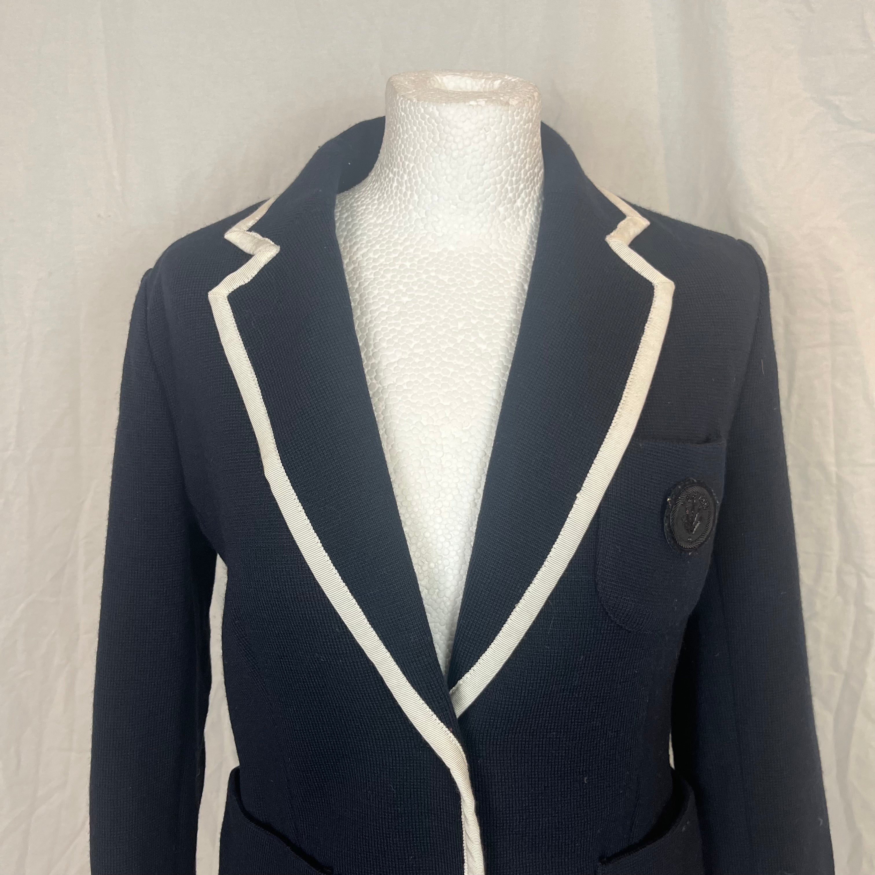 Rag & Bone Navy Wool Knit Blazer with Contrast Trim XS