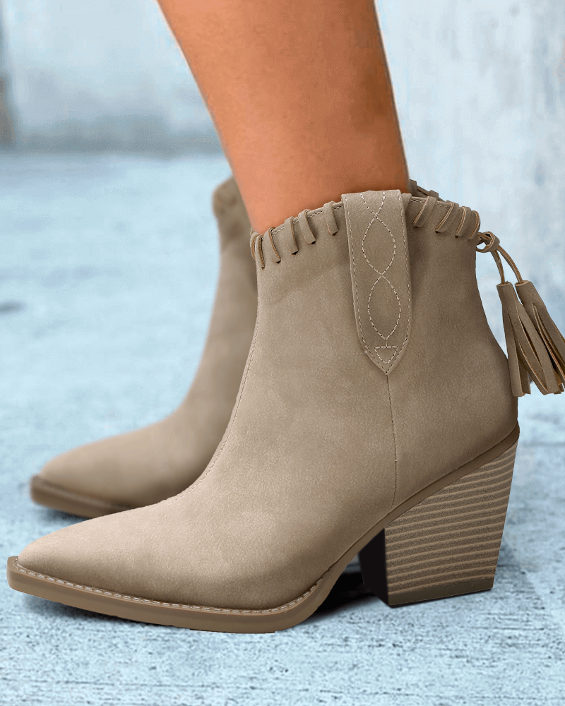 Retro Tassel Zipper Chunky Heel Ankle Boots