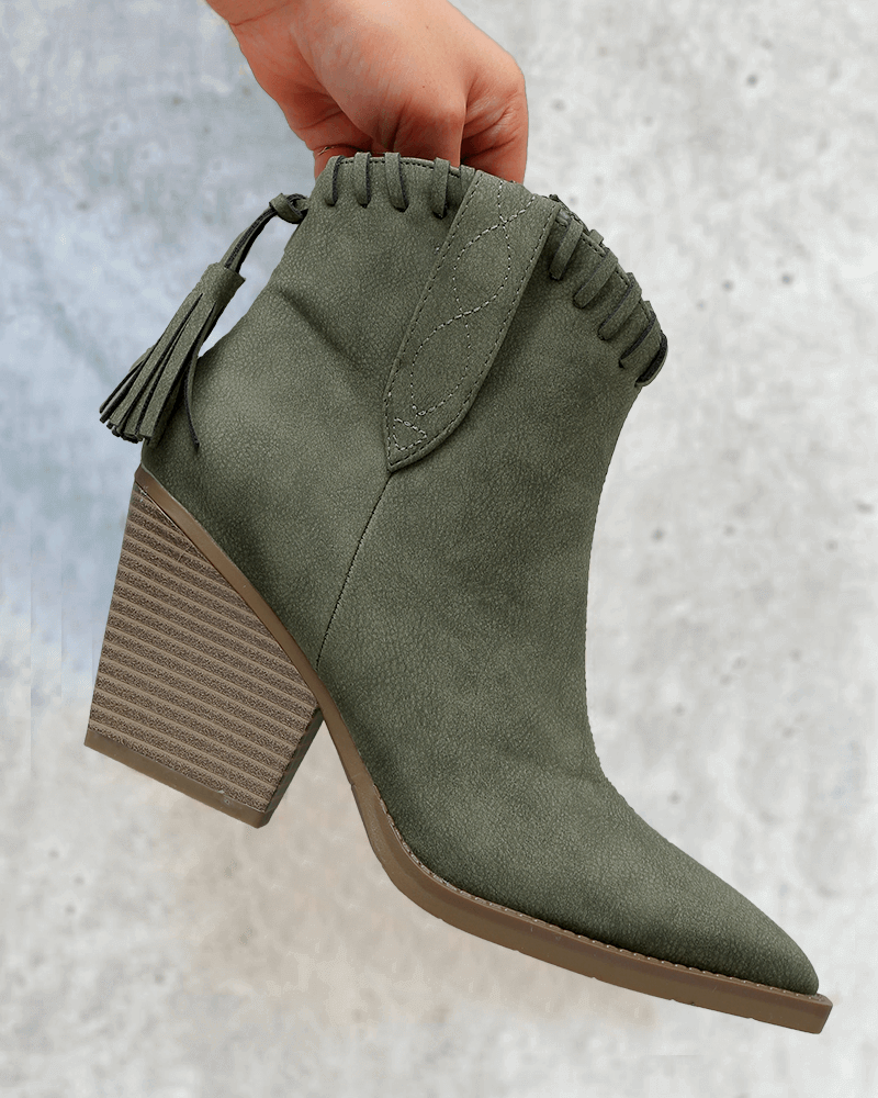 Retro Tassel Zipper Chunky Heel Ankle Boots