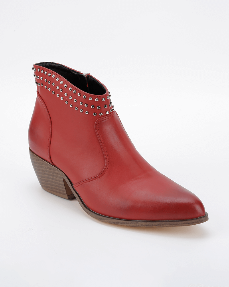 Rivet Zipper Pointed Toe Ankle Boots