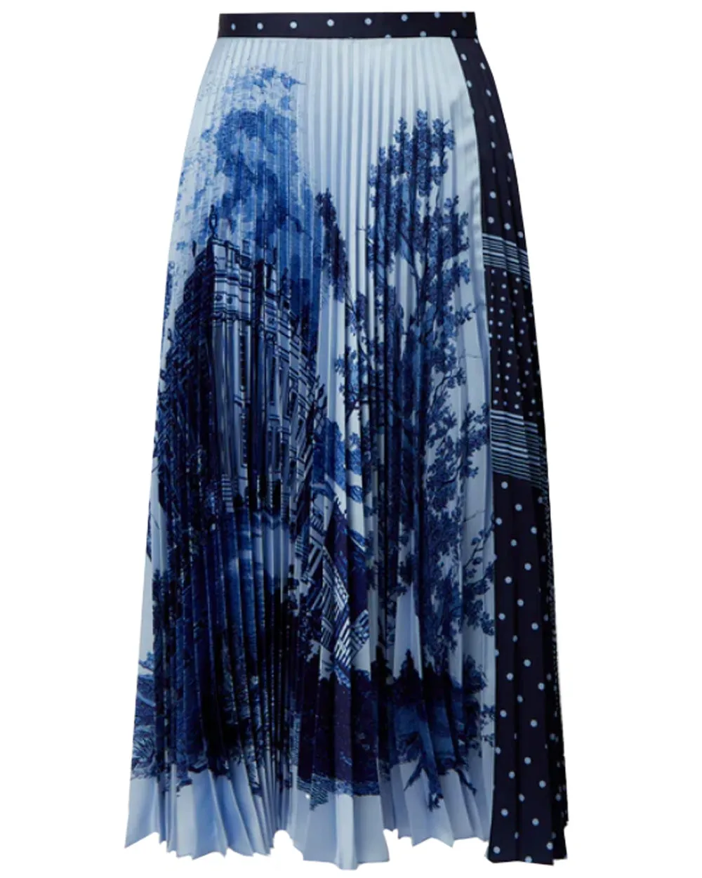 Sky Blue and Navy Pleated Midi Skirt