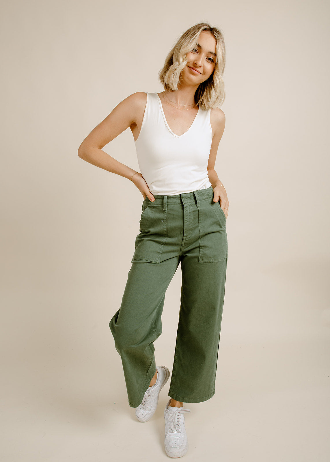 Sofia Wide Leg Utility - Basil