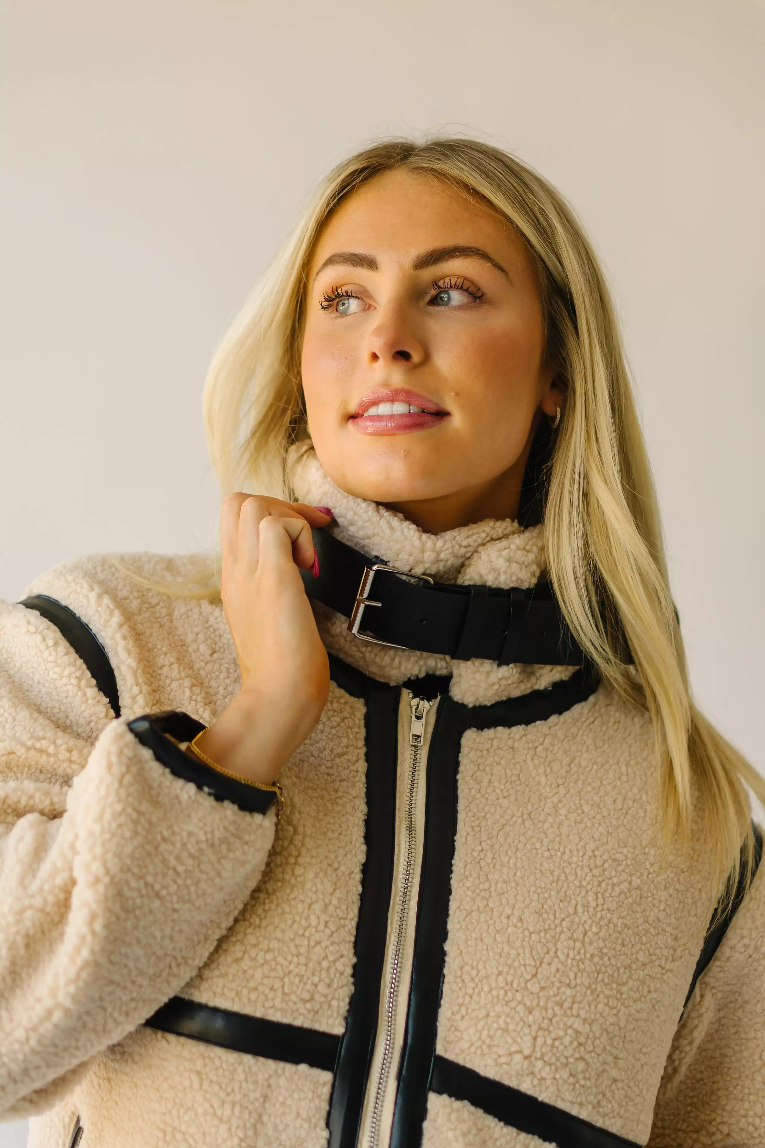 The Evren Sherpa Turtleneck Jacket in Cream