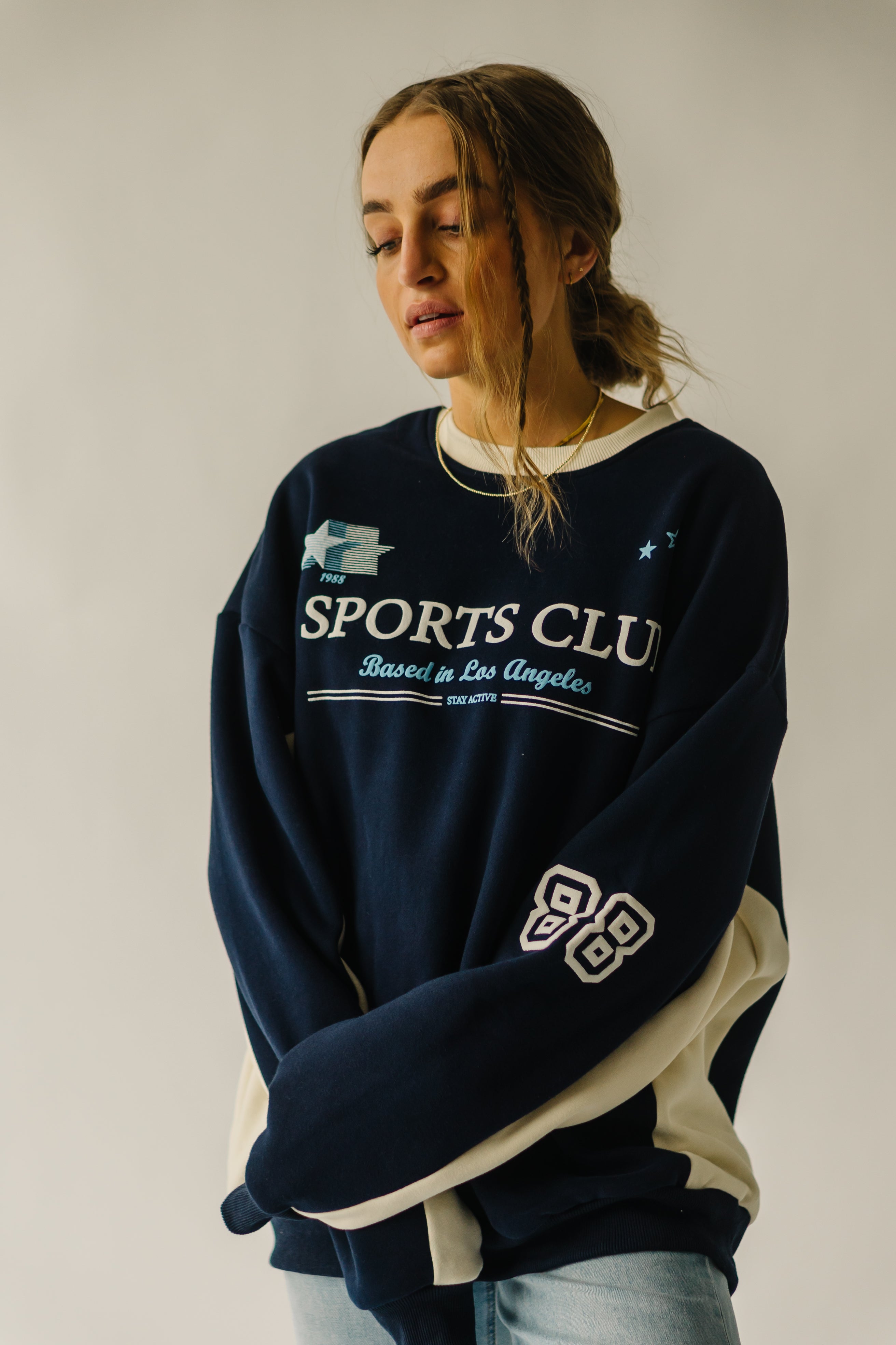 The Sports Club Graphic Pullover in Navy + Cream