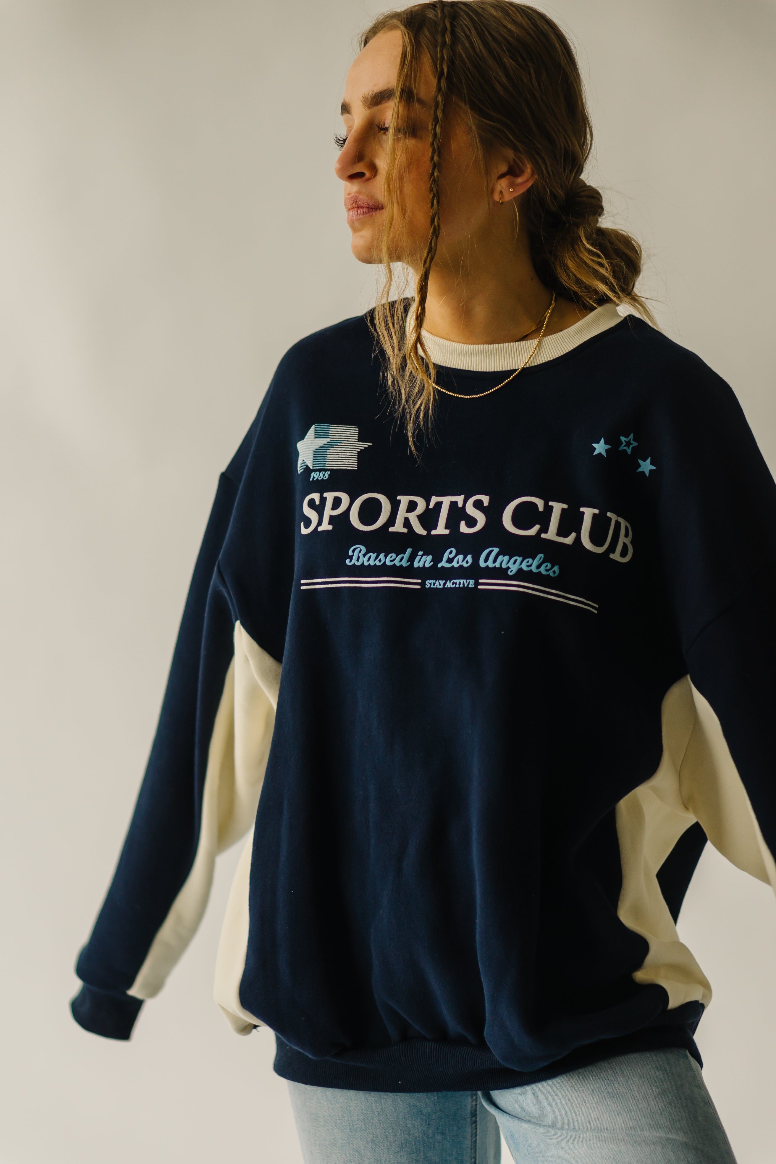 The Sports Club Graphic Pullover in Navy + Cream