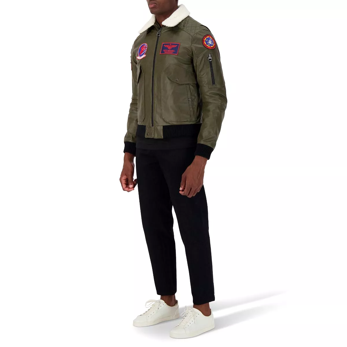 TOP GUN Unisex Vegan Leather Bomber Jacket - MILITARY GREEN